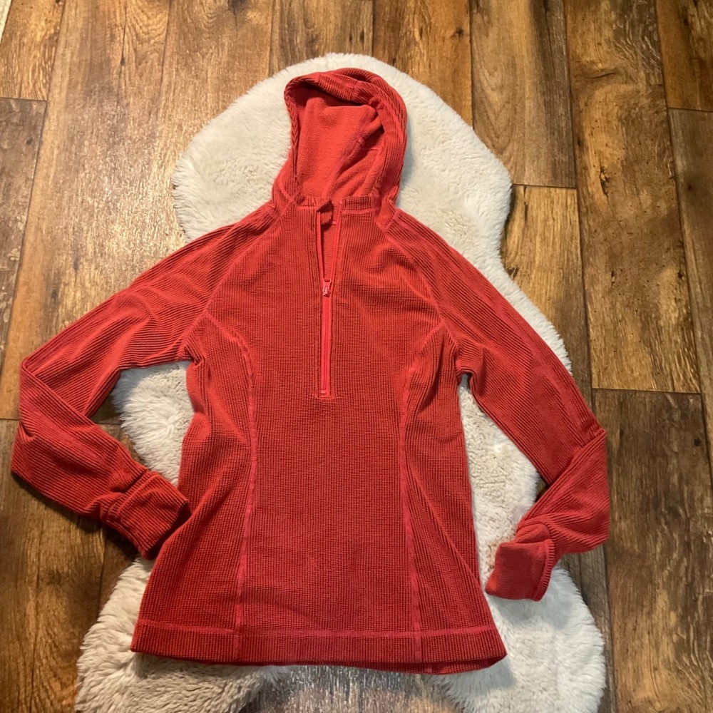 Zella Active‎ Hoodie Pullover Top Size Small Salmon 1/4 Zip Thumb Hole Long Slve